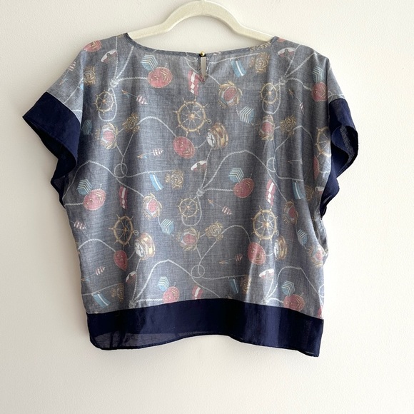 Eveve Nautical Print Blouse, Coastal Grandma Preppy Blouse, Navy Blue, Medium - Picture 11 of 15